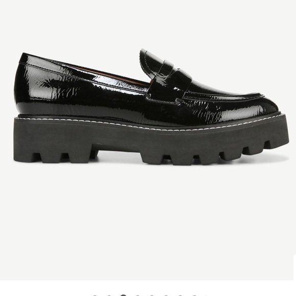 Franco Sarto NIB Balin Lug Sole Penny Loafer Black Crinkle Patent Leather SZ9 - Picture 4 of 11